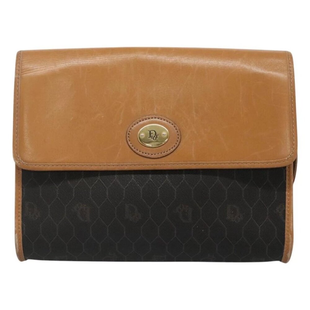 Christian Dior Honeycomb Canvas Shoulder Bag PVC Black Gold Auth BA558 - Picture 2 of 16